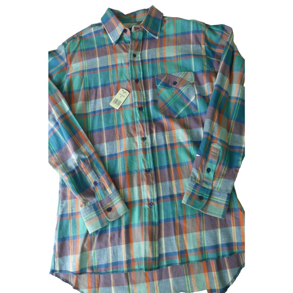 Wrangler Plaid Flannel Shirt Men's M Long Tail Button Work Casual Outdoor NWT - Picture 1 of 9